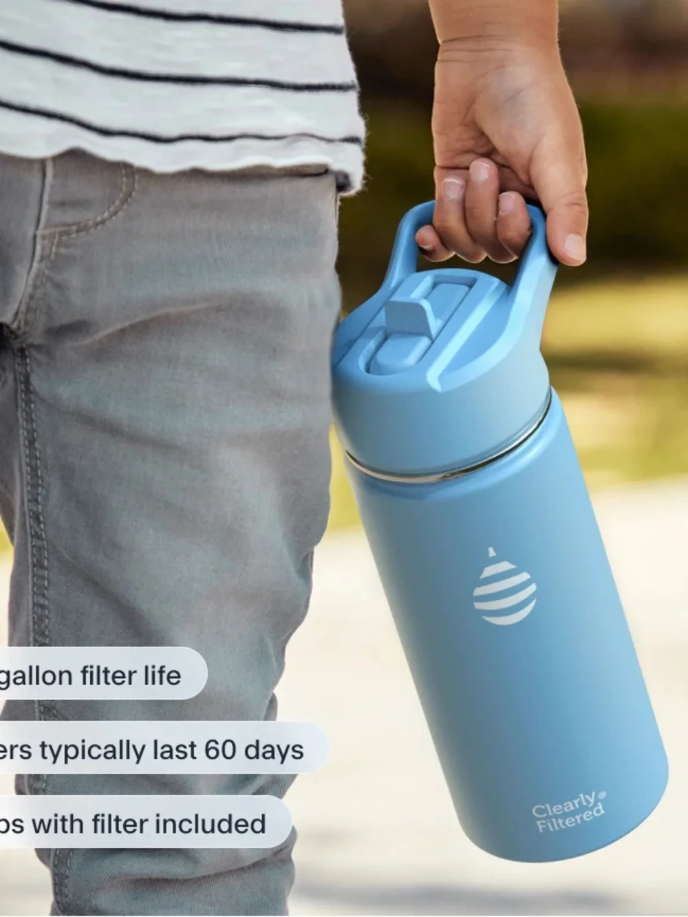 NEW Clearly Filtered 16oz Stainless Steel Filtered Water Bottle - Sky Blue